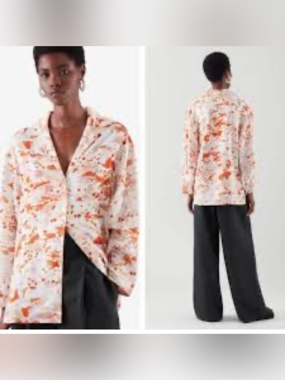 COS Relaxed Camp Collar Watercolor Button Down Shirt Size 6
